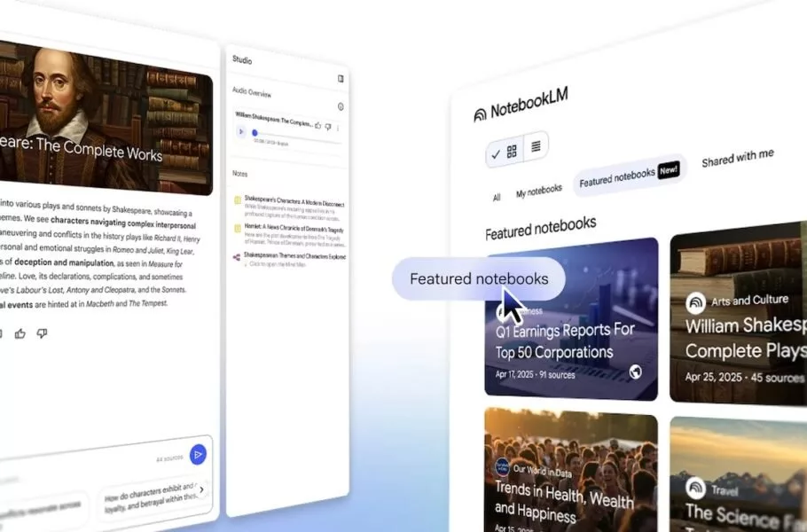 قابلیت جدید NotebookLM معرفی شد: انتشار محتواهای شاخص حاوی آثار ادبی و علمی قابلیت جدید NotebookLM معرفی شد: انتشار محتواهای شاخص حاوی آثار ادبی و علمی