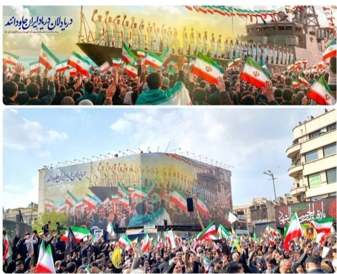 دیوارنگاره جدید میدان انقلاب؛ دریادلان در یاد ایران جاودانند ناوشکن دنا ,