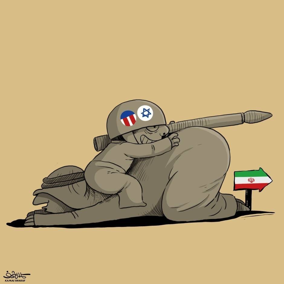 کاریکاتور علیه جنگ روایتها؛ جهان از نگاه کمال شرف کاریکاتور , جنگ آمریکا و رژیم صهیونیستی علیه ایران ,
